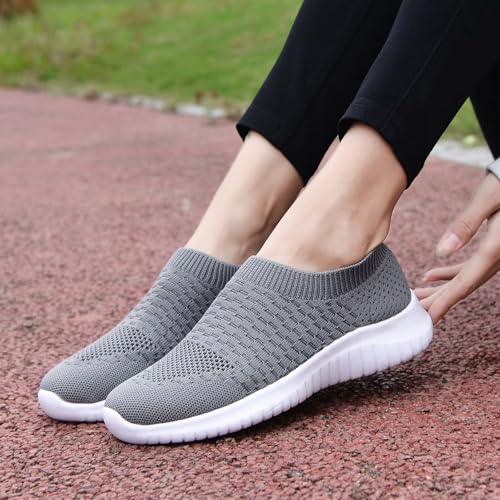 konhill Women's Walking Tennis Shoes - Lightweight Athletic Casual Gym Slip on Sneakers 12 US Dark Grey
