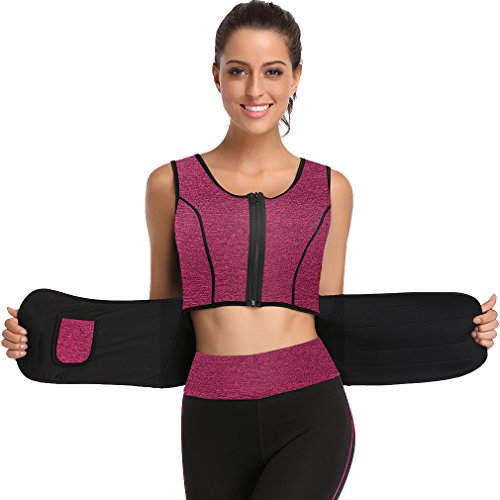 HOPLYNN Sauna Sweat Vest Waist Trainer Corset Trimmer Shaper Belt for Women, Neoprene Waist Cincher Stomach Tummy Shaper Red X-Large