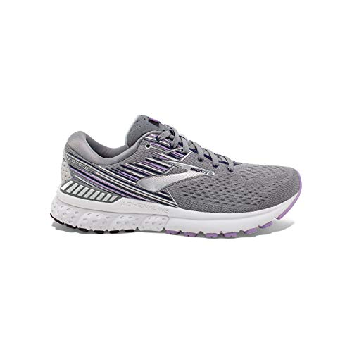 Brooks Womens Adrenaline GTS 19 Running Shoe - Grey/Lavender/Navy - D - 9.5