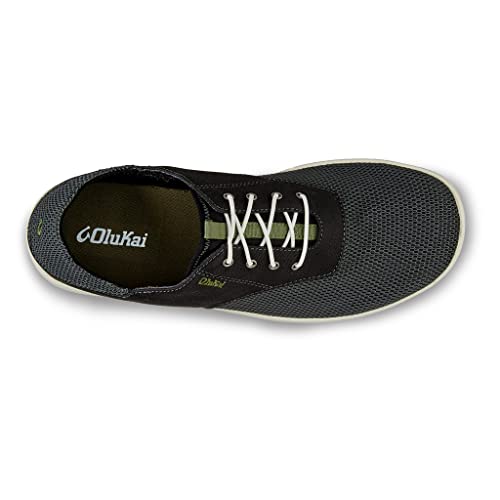 OluKai Nohea Moku Men's Shoes, All Day Sneakers, No Tie Laces & Stretch Construction, Breathable Mesh & All Weather Rubber Soles, Black/Black, 11.5