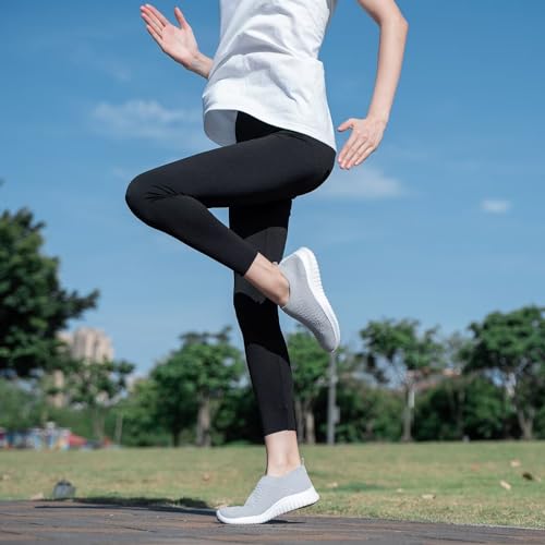 konhill Women's Walking Tennis Shoes - Lightweight Athletic Casual Gym Slip on Sneakers 6 US L.Gray