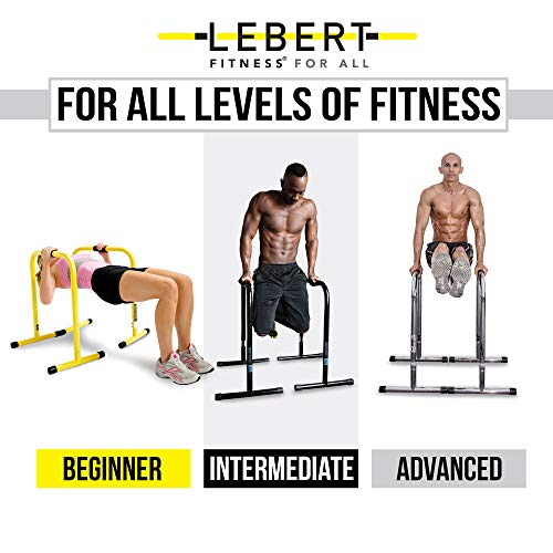 Lebert Fitness Dip Bar Stand - Original Equalizer Total Body Strengthener Pull Up Bar Home Gym Exercise Equipment Dipping Station - Frank Medrano Series, Workout Guide and Online Group - Chrome (XL)