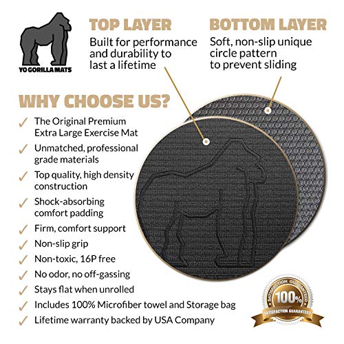 Premium Extra Large Exercise Mat - 8' x 4' x 1/4" Ultra Durable, Non-Slip, Workout Mats for Home Gym Flooring - Jump, Cardio, MMA Mats - Use with or Without Shoes (96" Long x 48" Wide x 6mm Thick)