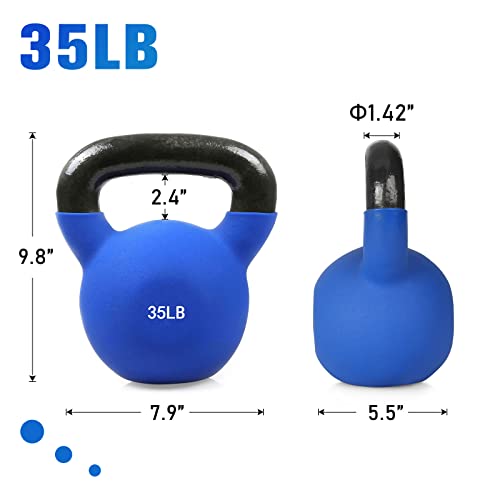 RitFit Neoprene Coated Solid Cast Iron Kettlebell - Great for Full Body Workout, Cross-Training, Weight Loss & Strength Training (5/10/15/20/25/30/35/40/45/50 LB) (35LB(Blue))
