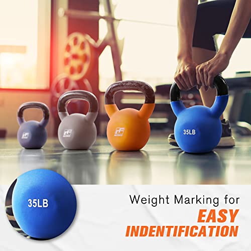 RitFit Neoprene Coated Solid Cast Iron Kettlebell - Great for Full Body Workout, Cross-Training, Weight Loss & Strength Training (5/10/15/20/25/30/35/40/45/50 LB)