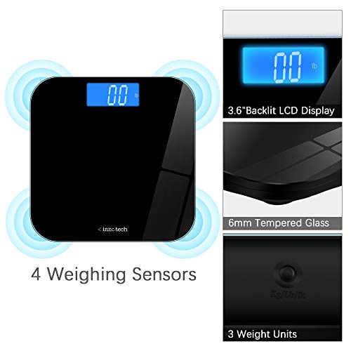 Innotech Digital Bathroom Scale with Easy-to-Read Backlit LCD (Black)