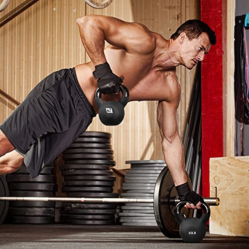 RitFit Neoprene Coated Solid Cast Iron Kettlebell - Great for Full Body Workout, Cross-Training, Weight Loss & Strength Training (5/10/15/20/25/30/35/40/45/50 LB) (35LB(Blue))