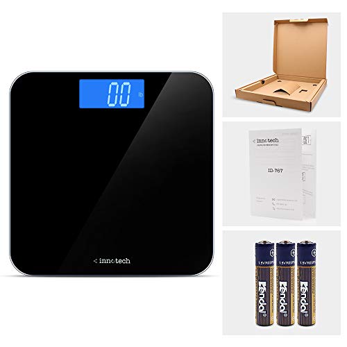 Innotech Digital Bathroom Scale with Easy-to-Read Backlit LCD (Black)