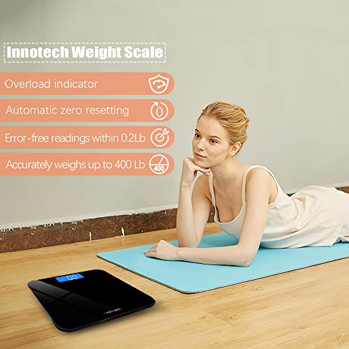 Innotech Digital Bathroom Scale with Easy-to-Read Backlit LCD (Black)