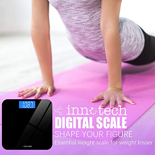 Innotech Digital Bathroom Scale with Easy-to-Read Backlit LCD (Black)