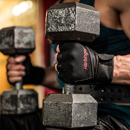 Harbinger Pro Wristwrap Weightlifting Gloves with Vented Cushioned Leather Palm (Pair)
