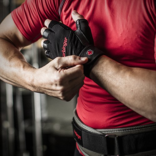Harbinger Pro Wristwrap Weightlifting Gloves with Vented Cushioned Leather Palm (Pair)