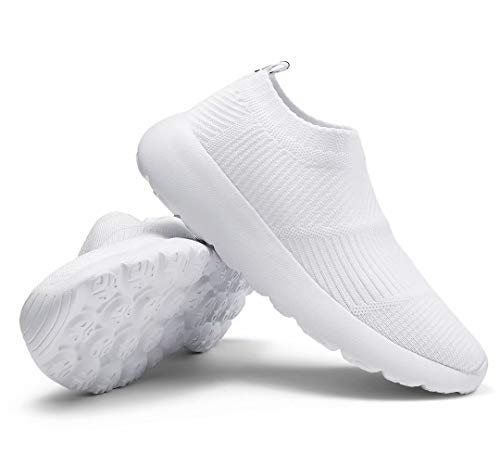 konhill Women's Athletic Walking Shoes - Comfortable Casual Work Gym Slip On Sneakers 10 US White, 41
