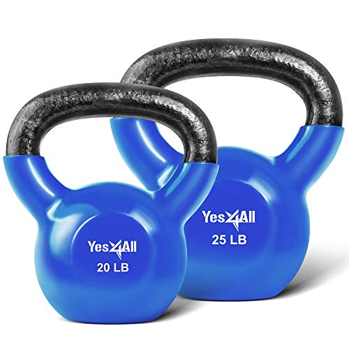 Yes4All Combo Kettlebells Vinyl Coated Weight Sets Great for Full Body Workout Equipement Push up, Grip Strength and Strength Training, Dumbbell Weights Exercises Blue, 20 25 lbs