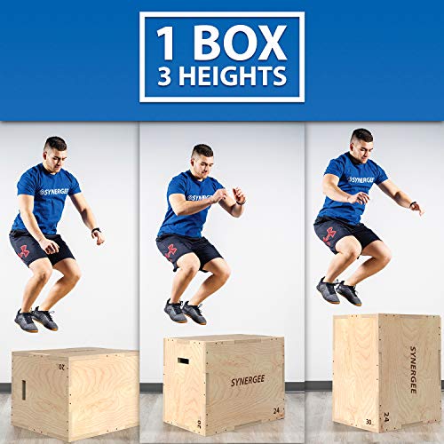 Synergee 3 in 1 Wood Plyometric Box for Jump Training and Conditioning. Wooden Plyo Box All in One Jump Trainer. Size - 30/24/20