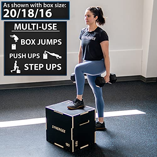 Synergee 3 in 1 Non-Slip Wood Plyometric Box for Jump Training and Conditioning. Wooden Plyo Box All in One Jump Trainer. Size - 20/18/16