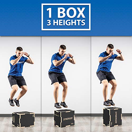 Synergee 3 in 1 Non-Slip Wood Plyometric Box for Jump Training and Conditioning. Wooden Plyo Box All in One Jump Trainer. Size - 16/14/12