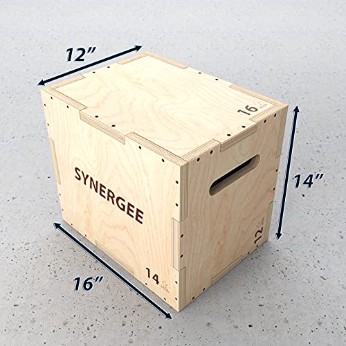 Synergee 3 in 1 Wood Plyometric Box for Jump Training and Conditioning. Wooden Plyo Box All in One Jump Plyo Box Trainer. Size - 16/14/12