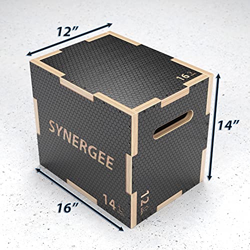 Synergee 3 in 1 Non-Slip Wood Plyometric Box for Jump Training and Conditioning. Wooden Plyo Box All in One Jump Trainer. Size - 16/14/12