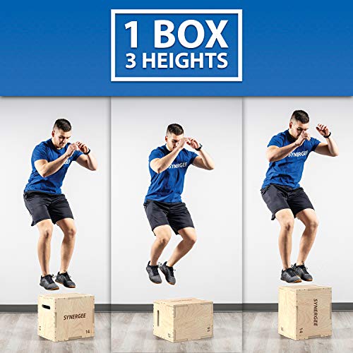 Synergee 3 in 1 Wood Plyometric Box for Jump Training and Conditioning. Wooden Plyo Box All in One Jump Plyo Box Trainer. Size - 16/14/12