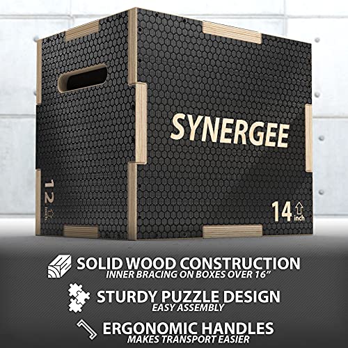 Synergee 3 in 1 Non-Slip Wood Plyometric Box for Jump Training and Conditioning. Wooden Plyo Box All in One Jump Trainer. Size - 16/14/12
