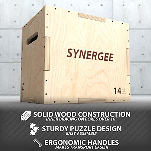 Synergee 3 in 1 Wood Plyometric Box for Jump Training and Conditioning. Wooden Plyo Box All in One Jump Plyo Box Trainer. Size - 16/14/12