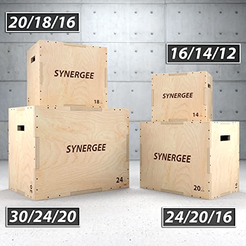 Synergee 3 in 1 Wood Plyometric Box for Jump Training and Conditioning. Wooden Plyo Box All in One Jump Plyo Box Trainer. Size - 16/14/12