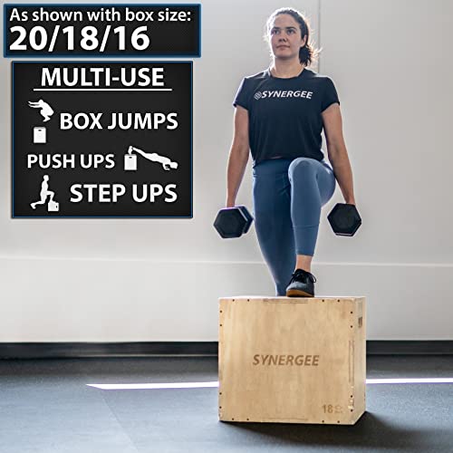 Synergee 3 in 1 Wood Plyometric Box for Jump Training and Conditioning. Wooden Plyo Box All in One Jump Plyo Box Trainer. Size - 16/14/12