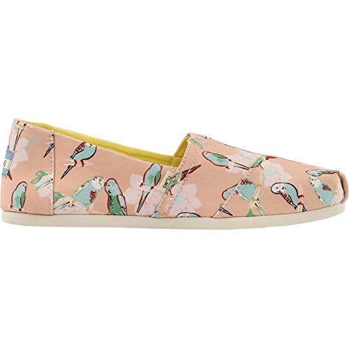TOMS Coral Pink Kissing Birds Women's Classics (Size: 8.5)