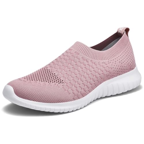 konhill Women's Walking Tennis Shoes - Lightweight Athletic Casual Gym Slip on Sneakers 7.5 US Mauve