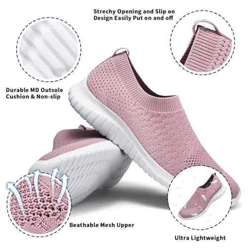 konhill Women's Walking Tennis Shoes - Lightweight Athletic Casual Gym Slip on Sneakers 7.5 US Mauve
