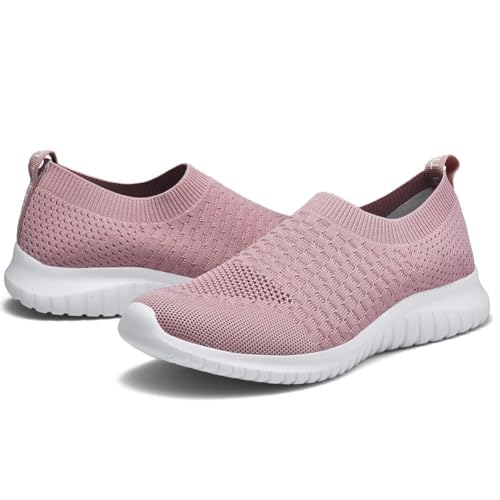 konhill Women's Walking Tennis Shoes - Lightweight Athletic Casual Gym Slip on Sneakers 7.5 US Mauve