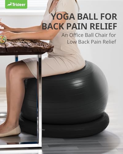 Trideer Ball Chair Yoga Ball Chair Exercise Ball Chair with Base for Home Office Desk, Stability Ball & Balance Ball Seat to Relieve Back Pain, Home Gym Workout Ball for Abs, Pregnancy Ball with Pump