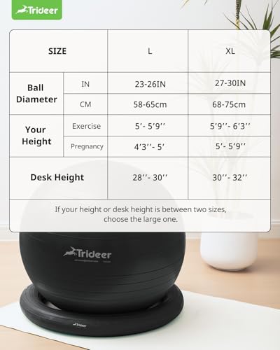 Trideer Ball Chair Yoga Ball Chair Exercise Ball Chair with Base for Home Office Desk, Stability Ball & Balance Ball Seat to Relieve Back Pain, Home Gym Workout Ball for Abs, Pregnancy Ball with Pump