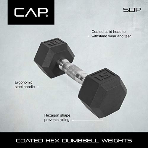 CAP Barbell SDPP-016 Color Coated Hex Dumbbell, Black, 8 pound, Pair