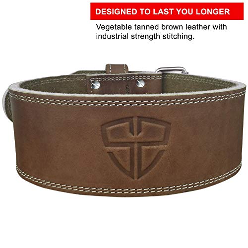 Steel Sweat Weight Lifting Belt - 4 Inches Wide by 10mm - Single Prong Powerlifting Belt that's Heavy Duty - Vegetable Tanned Leather - HYDE Brown Medium