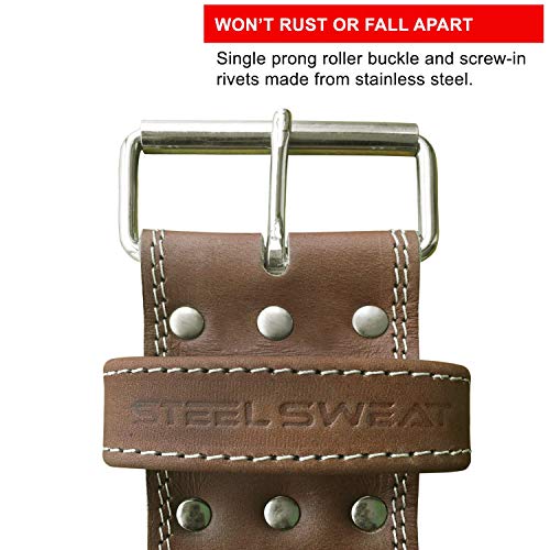 Steel Sweat Weight Lifting Belt - 4 Inches Wide by 10mm - Single Prong Powerlifting Belt that's Heavy Duty - Vegetable Tanned Leather - HYDE Brown Medium