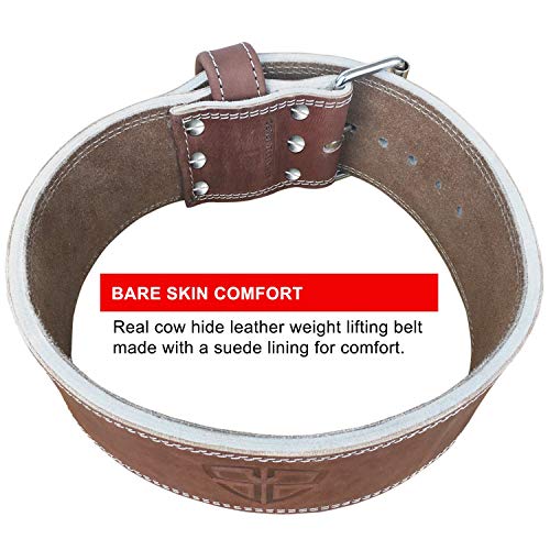 Steel Sweat Weight Lifting Belt - 4 Inches Wide by 10mm - Single Prong Powerlifting Belt that's Heavy Duty - Vegetable Tanned Leather - HYDE Brown Medium