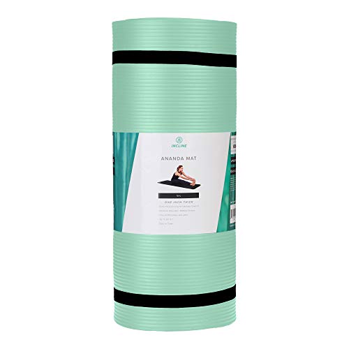 Incline Fit Exercise Mat Ananda 1" Extra Thick Exercise Mat with Strap - Non Slip Workout Mat for Yoga, Pilates, Stretching, Meditation, Floor & Fitness Exercises