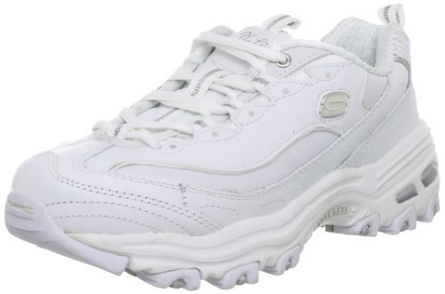 Skechers Sport Women's D'Lites Lace-Up Sneaker, White/Silver, 10 M US
