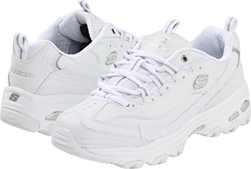 Skechers Sport Women's D'Lites Lace-Up Sneaker, White/Silver, 10 M US
