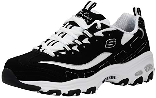 Skechers Sport Women's D'Lites Lace-Up Sneaker, Black/White, 9.5 W US