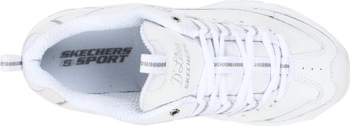 Skechers Sport Women's D'Lites Lace-Up Sneaker, White/Silver, 10 M US