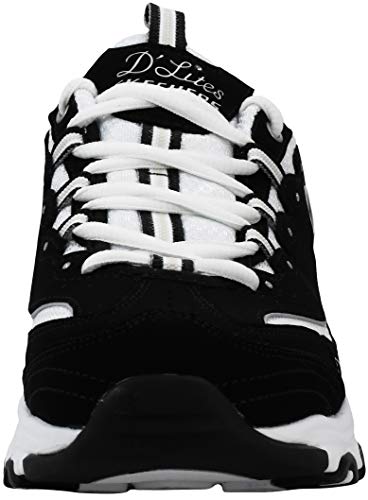 Skechers Sport Women's D'Lites Lace-Up Sneaker, Black/White, 9.5 W US