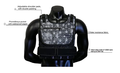 Weight vest (Short) - premium quality - best for cross fit training - running - jogging - Fully Adjustable (S pro weight vest) (Pro II - S.T Camo, 60lbs(Iron ore bags))