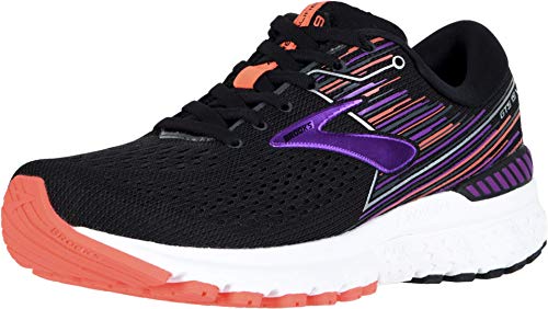 Brooks Womens Adrenaline GTS 19 Running Shoe - Black/Purple/Coral - D - 13.0