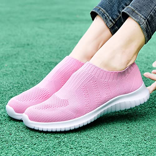 konhill Women's Walking Tennis Shoes - Lightweight Athletic Casual Gym Slip on Sneakers 5 US Pink