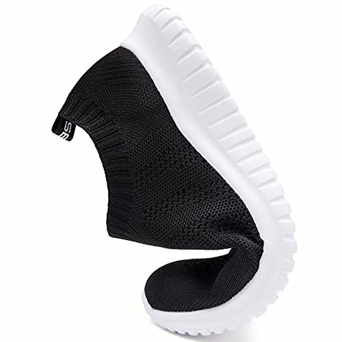 konhill Women's Walking Tennis Shoes - Lightweight Athletic Casual Gym Slip on Sneakers 9 US Black