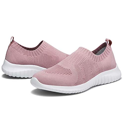 konhill Women's Walking Tennis Shoes - Lightweight Athletic Casual Gym Slip on Sneakers 5 US Mauve