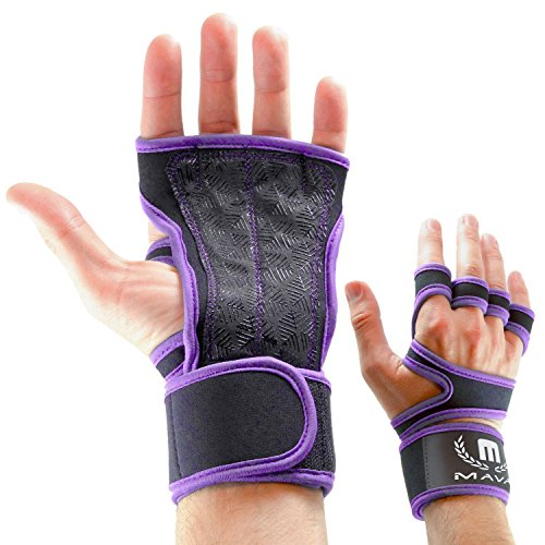 Cross Training Gloves with Wrist Support for Fitness, WOD, Weightlifting, Gym Workout & Powerlifting - Silicone Padding to avoid Calluses - Suits both Men & Women, Strong Grip (Purple,Medium)..